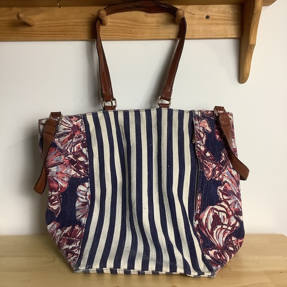 TOMMY Bahama Cotton Linen Tote w Pockets & Leather Handles - Picture 12 of 16